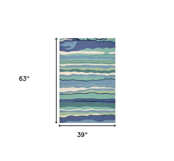 Homeroots 3' X 5' Blue And Ivory Abstract Handmade Indoor Outdoor Area Rug  Polypropylene 353836