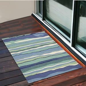 Homeroots 3' X 5' Blue And Ivory Abstract Handmade Indoor Outdoor Area Rug  Polypropylene 353836