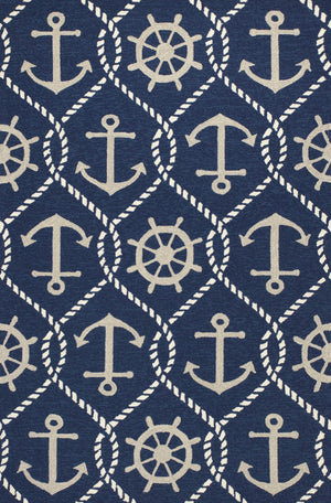 HomeRoots 7' Navy Blue Nautical Handmade Area Rug - Durable Indoor Outdoor Charm for Coastal Spaces & Patios 3' x 5' 353839