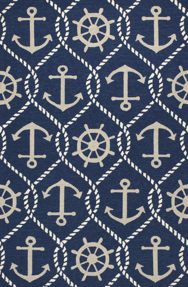 HomeRoots 7' Navy Blue Nautical Handmade Area Rug - Durable Indoor Outdoor Charm for Coastal Spaces & Patios 3' x 5' 353839