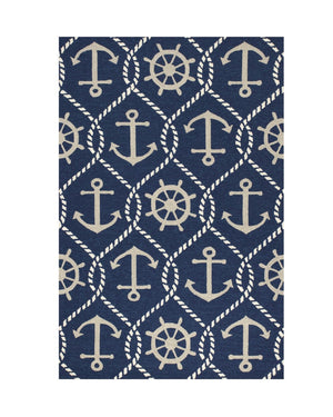 HomeRoots 7' Navy Blue Nautical Handmade Area Rug - Durable Indoor Outdoor Charm for Coastal Spaces & Patios 3' x 5' 353839