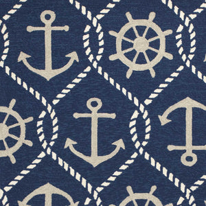 HomeRoots 7' Navy Blue Nautical Handmade Area Rug - Durable Indoor Outdoor Charm for Coastal Spaces & Patios 3' x 5' 353839