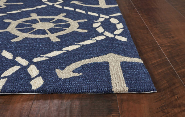 HomeRoots 7' Navy Blue Nautical Handmade Area Rug - Durable Indoor Outdoor Charm for Coastal Spaces & Patios 3' x 5' 353839