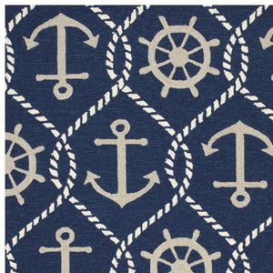 HomeRoots 7' Navy Blue Nautical Handmade Area Rug - Durable Indoor Outdoor Charm for Coastal Spaces & Patios 3' x 5' 353839