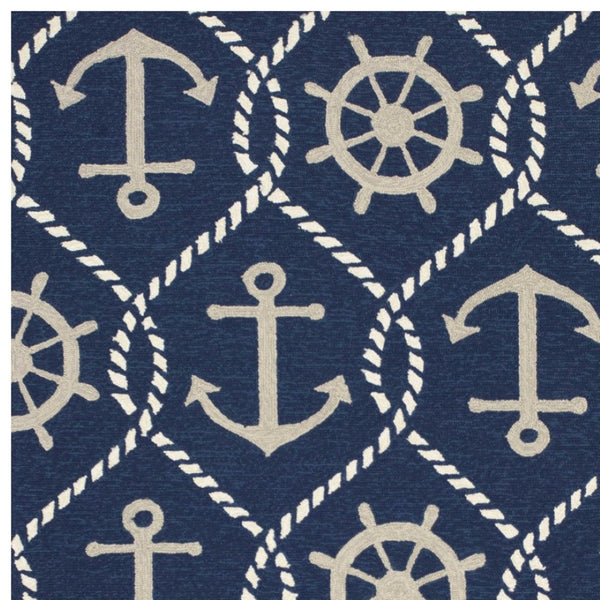 HomeRoots 7' Navy Blue Nautical Handmade Area Rug - Durable Indoor Outdoor Charm for Coastal Spaces & Patios 3' x 5' 353839