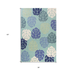 HomeRoots 7' Hand-Tufted Botanical Area Rug in Turquoise and Ivory – Elegant, Plush, and Durable Accent for Home 3' X 5' 353841