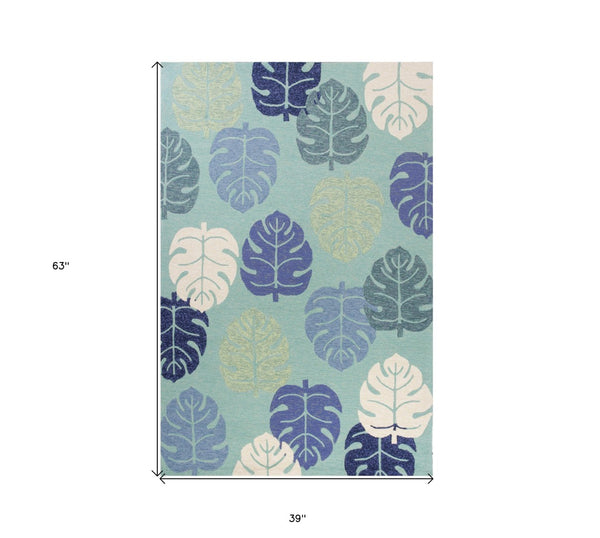 HomeRoots 7' Hand-Tufted Botanical Area Rug in Turquoise and Ivory – Elegant, Plush, and Durable Accent for Home 3' X 5' 353841