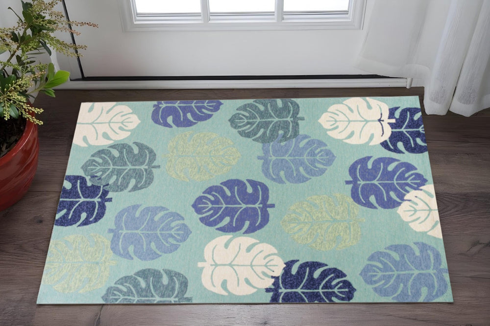 HomeRoots 7' Hand-Tufted Botanical Area Rug in Turquoise and Ivory – Elegant, Plush, and Durable Accent for Home 3' X 5' 353841