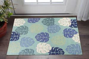 HomeRoots 7' Hand-Tufted Botanical Area Rug in Turquoise and Ivory – Elegant, Plush, and Durable Accent for Home 3' X 5' 353841