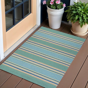 HomeRoots 8' Handmade Blue Striped Area Rug - Coastal-Inspired Design for Indoor & Outdoor Spaces, Durable Style 3' X 5' Rectangle 353842