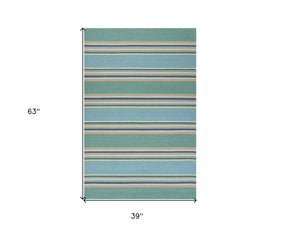HomeRoots 8' Handmade Blue Striped Area Rug - Coastal-Inspired Design for Indoor & Outdoor Spaces, Durable Style 3' X 5' Rectangle 353842
