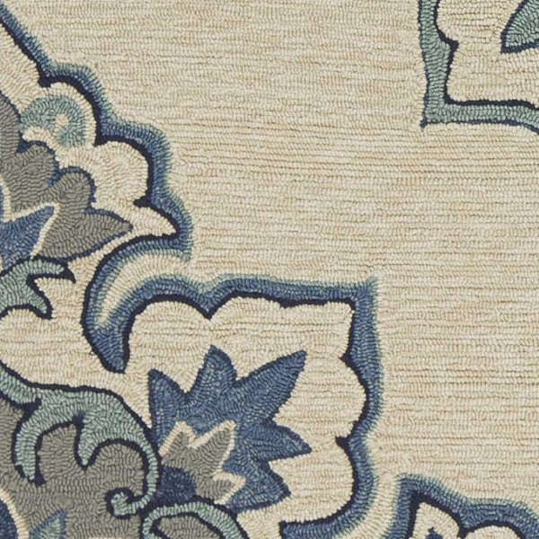 HomeRoots 8' Timeless Ivory and Blue Damask Area Rug for Indoor and Outdoor Elegance and Easy Maintenance 3' x 5' 353844