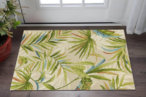 HomeRoots 3' Hand-Tufted Botanical Area Rug in Sand Green & Blue Leaves - Durable, Stylish Home Accent Piece 3' X 5' 353846