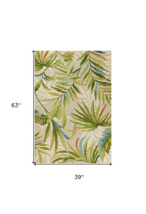 Homeroots 3' X 5' Sand Tropical Botanical Hand Tufted Area Rug  Polypropylene 353846