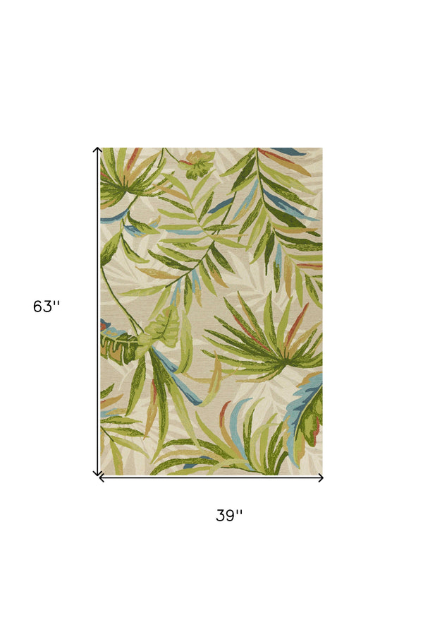 Homeroots 3' X 5' Sand Tropical Botanical Hand Tufted Area Rug  Polypropylene 353846