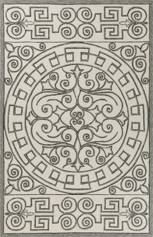 HomeRoots 5' Elegant Gray and Ivory Damask Area Rug for Indoor and Outdoor Spaces - Stylish and Durable Design 3' x 5' 353849