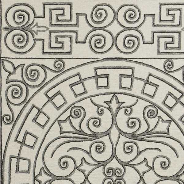 HomeRoots 5' Elegant Gray and Ivory Damask Area Rug for Indoor and Outdoor Spaces - Stylish and Durable Design 3' x 5' 353849