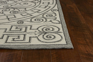 HomeRoots 5' Elegant Gray and Ivory Damask Area Rug for Indoor and Outdoor Spaces - Stylish and Durable Design 3' x 5' 353849