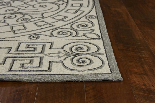 HomeRoots 5' Elegant Gray and Ivory Damask Area Rug for Indoor and Outdoor Spaces - Stylish and Durable Design 3' x 5' 353849