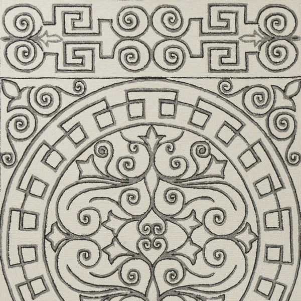 HomeRoots 5' Elegant Gray and Ivory Damask Area Rug for Indoor and Outdoor Spaces - Stylish and Durable Design 3' x 5' 353849