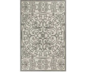 HomeRoots 5' Elegant Gray and Ivory Damask Area Rug for Indoor and Outdoor Spaces - Stylish and Durable Design 3' x 5' 353849
