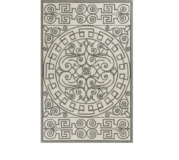 HomeRoots 5' Elegant Gray and Ivory Damask Area Rug for Indoor and Outdoor Spaces - Stylish and Durable Design 3' x 5' 353849