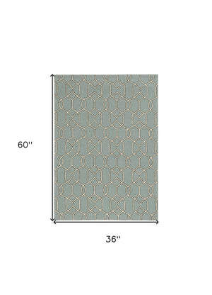 HomeRoots 5' Contemporary Green and Ivory Geometric Hand-Hooked Area Rug for Modern Living Spaces 3' x 5' 353852