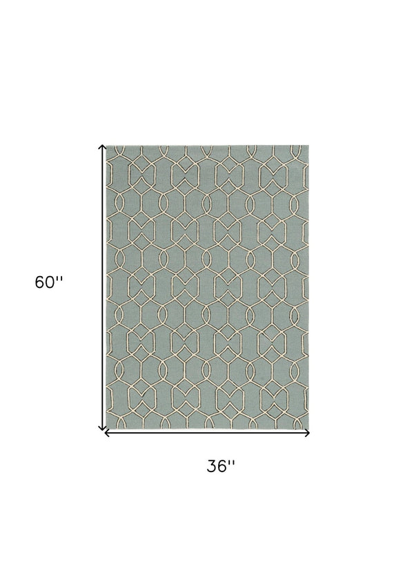 HomeRoots 5' Contemporary Green and Ivory Geometric Hand-Hooked Area Rug for Modern Living Spaces 3' x 5' 353852