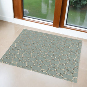 HomeRoots 5' Contemporary Green and Ivory Geometric Hand-Hooked Area Rug for Modern Living Spaces 3' x 5' 353852