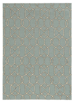HomeRoots 5' Contemporary Green and Ivory Geometric Hand-Hooked Area Rug for Modern Living Spaces 3' x 5' 353852