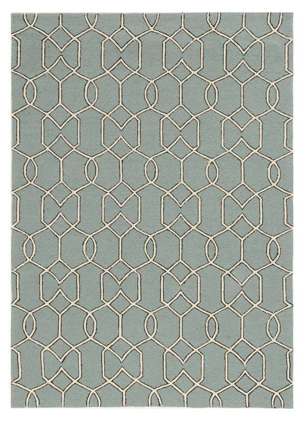 HomeRoots 5' Contemporary Green and Ivory Geometric Hand-Hooked Area Rug for Modern Living Spaces 3' x 5' 353852