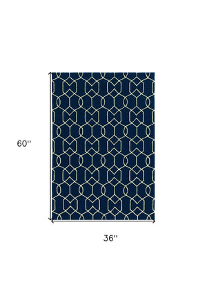 Homeroots 3' X 5' Navy Blue Hand Hooked Area Rug  Polypropylene 353856