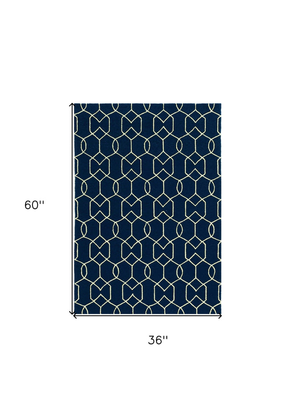 Homeroots 3' X 5' Navy Blue Hand Hooked Area Rug  Polypropylene 353856