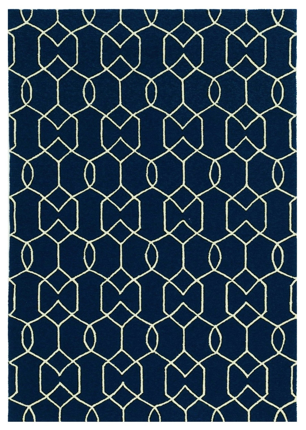 HomeRoots 5' Hand-Hooked Navy Blue and Ivory Geometric Area Rug for Modern Style and Cozy Comfort 3' x 5' 353856