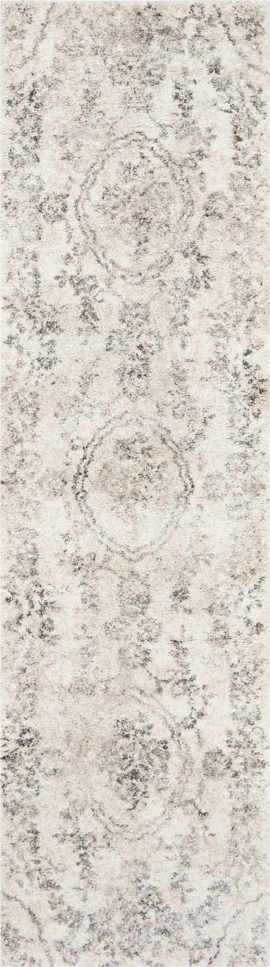 HomeRoots 8' Gray and Tan Floral Distressed Area Rug - Timeless Vintage Style for High-Traffic Family Spaces 7' Runner 353864