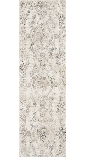HomeRoots 8' Gray and Tan Floral Distressed Area Rug - Timeless Vintage Style for High-Traffic Family Spaces 7' Runner 353864