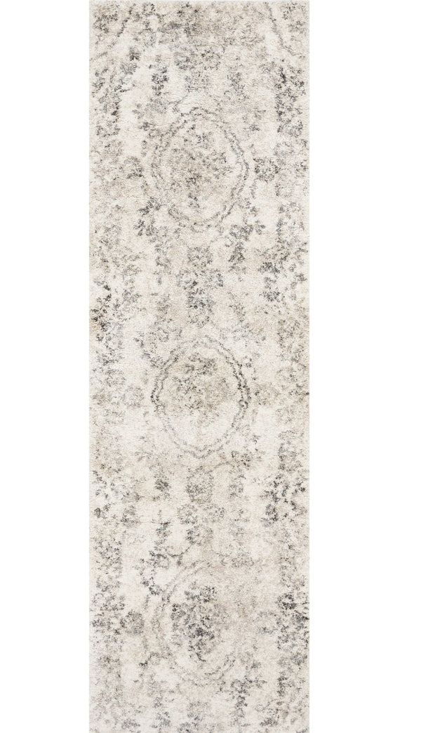 HomeRoots 8' Gray and Tan Floral Distressed Area Rug - Timeless Vintage Style for High-Traffic Family Spaces 7' Runner 353864