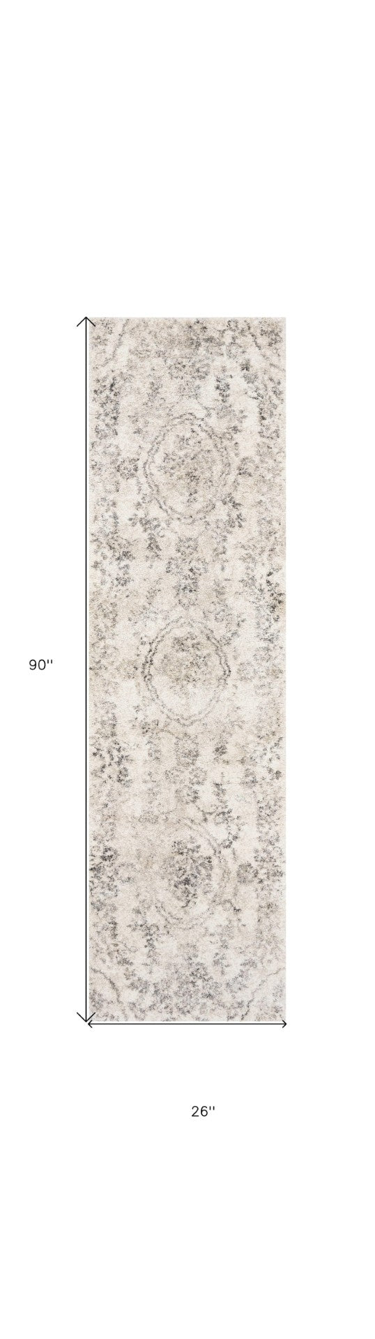 HomeRoots 8' Gray and Tan Floral Distressed Area Rug - Timeless Vintage Style for High-Traffic Family Spaces 7' Runner 353864