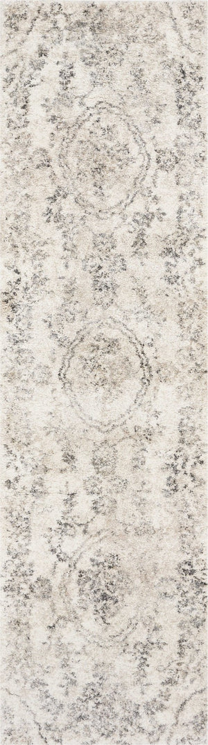 HomeRoots 8' Gray and Tan Floral Distressed Area Rug - Timeless Vintage Style for High-Traffic Family Spaces 7' Runner 353864