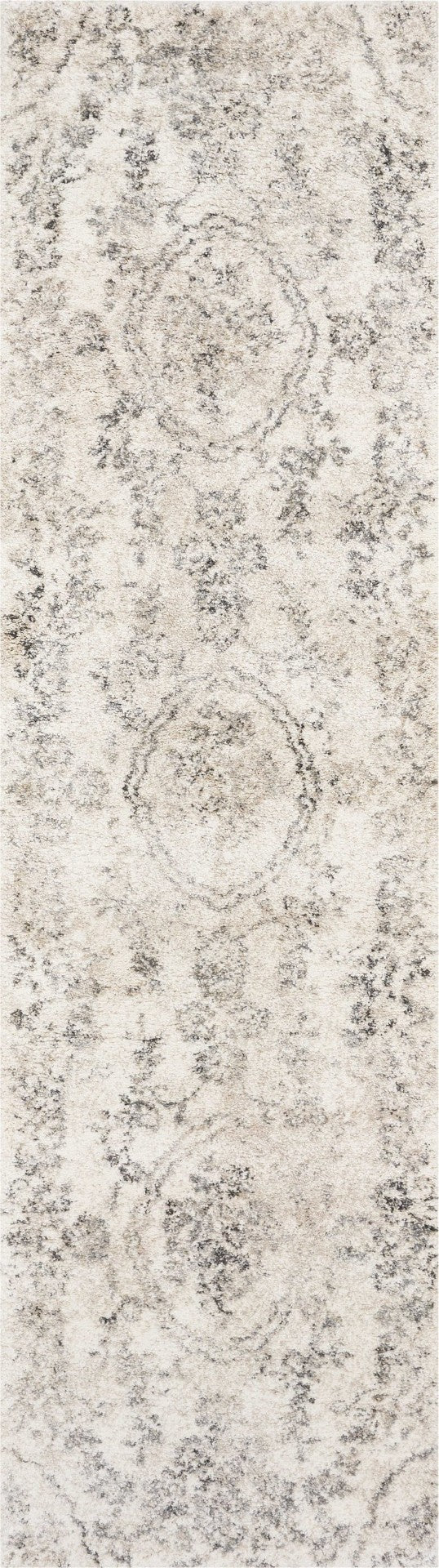 HomeRoots 8' Gray and Tan Floral Distressed Area Rug - Timeless Vintage Style for High-Traffic Family Spaces 7' Runner 353864