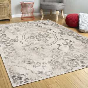 HomeRoots 8' Gray and Tan Floral Distressed Area Rug - Timeless Vintage Style for High-Traffic Family Spaces 3' X 5' 353865