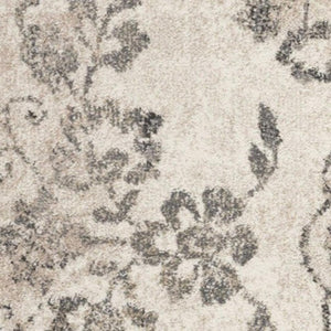 HomeRoots 8' Gray and Tan Floral Distressed Area Rug - Timeless Vintage Style for High-Traffic Family Spaces 3' X 5' 353865