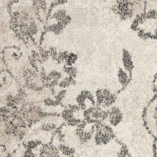 HomeRoots 8' Gray and Tan Floral Distressed Area Rug - Timeless Vintage Style for High-Traffic Family Spaces 3' X 5' 353865