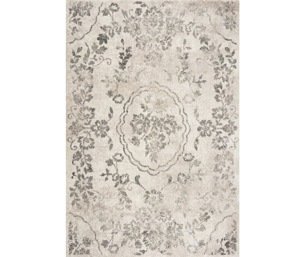 HomeRoots 8' Gray and Tan Floral Distressed Area Rug - Timeless Vintage Style for High-Traffic Family Spaces 3' X 5' 353865