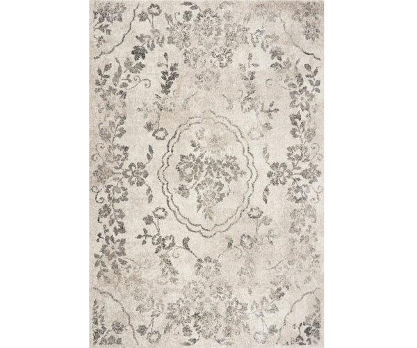 HomeRoots 8' Gray and Tan Floral Distressed Area Rug - Timeless Vintage Style for High-Traffic Family Spaces 3' X 5' 353865
