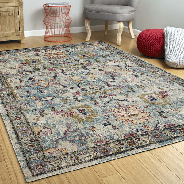 Homeroots 3' X 5' Light Blue Floral Vines Area Rug  Polypropylene 353867