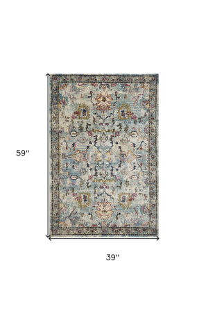 Homeroots 3' X 5' Light Blue Floral Vines Area Rug  Polypropylene 353867