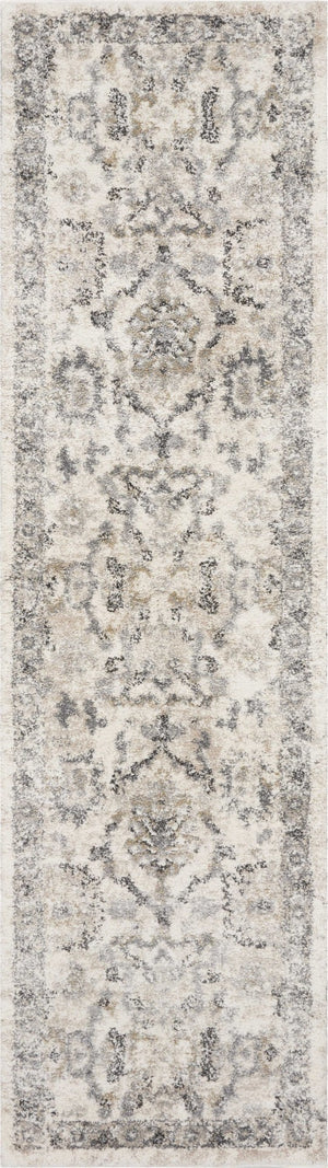 HomeRoots 8' Elegant Ivory and Gray Floral Medallion Area Rug - Durable, Low-Maintenance Design for Homes 7' Runner 353868