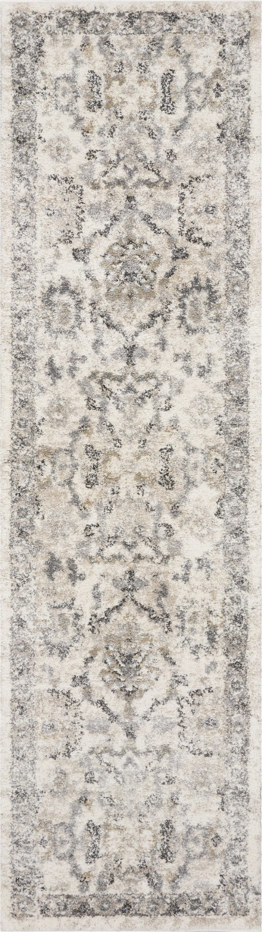 HomeRoots 8' Elegant Ivory and Gray Floral Medallion Area Rug - Durable, Low-Maintenance Design for Homes 7' Runner 353868