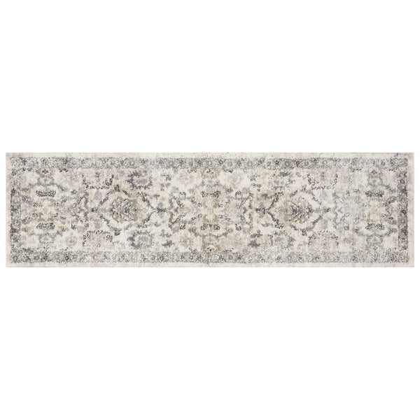 HomeRoots 8' Elegant Ivory and Gray Floral Medallion Area Rug - Durable, Low-Maintenance Design for Homes 7' Runner 353868